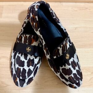 Tory Burch Animal Print Loafers with Gold Logo